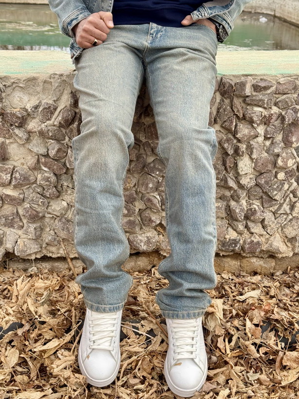 شلوار جین رگولار مردونه رنگآبی روشنتینت کثیف